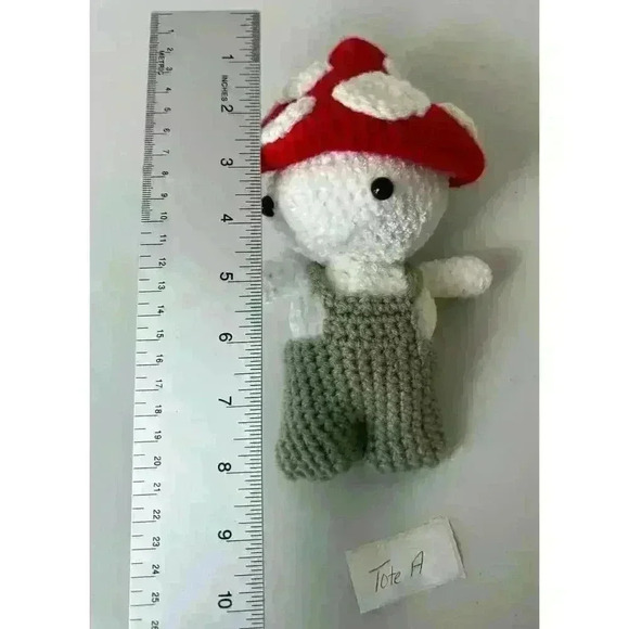 Mushroom Baby Kid Doll With Red Mushroom Cap Very Soft Chenille Yarn Overalls - Picture 4 of 11